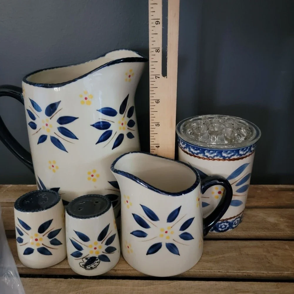 Temptation‎ Old World Pitcher Salt Pepper Creamer Spreader Garlic Keeper Flower